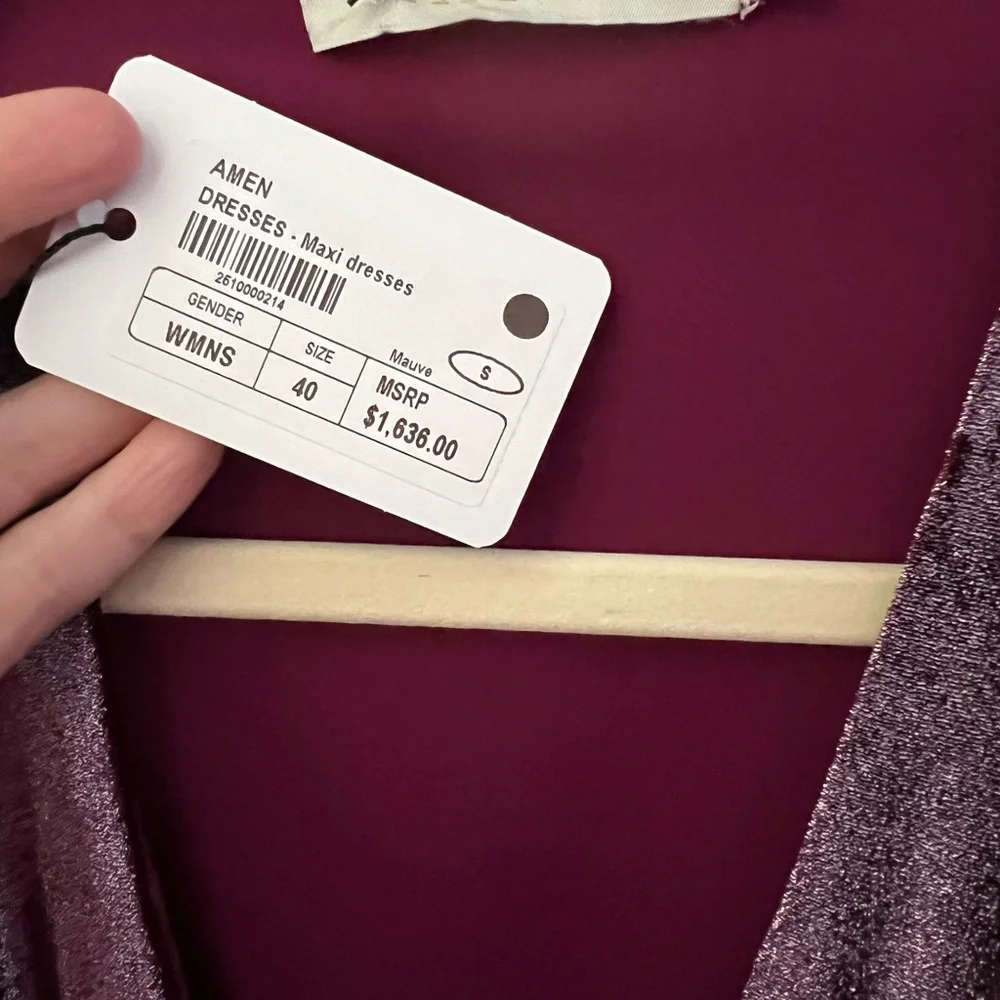 Amen Velvet Couture Maxi Dress In Mauve Size 40 IT With Stone Embellishments New - Picture 8 of 11